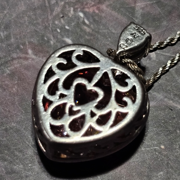 Radiant Pink Heart Necklace with Sparkling Accents 925 Silver - Picture 6 of 12
